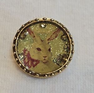 Maximal Art Gold-Tone Easter Rabbit Round Pin Brooch
